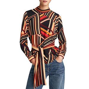 Zara Geometric Mock Neck Tie-Front Blouse
